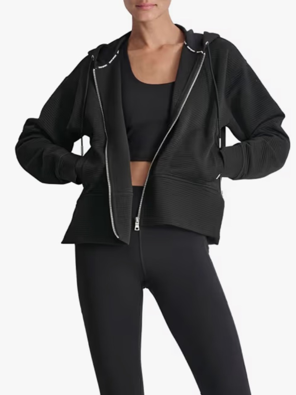 DKNY Black Ribbed Hoodie Medium NWT
